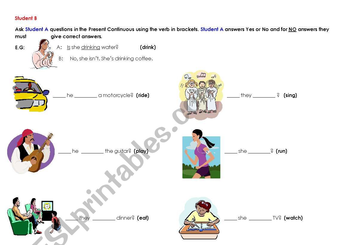 English Worksheets Present Continuous Yes No Questions