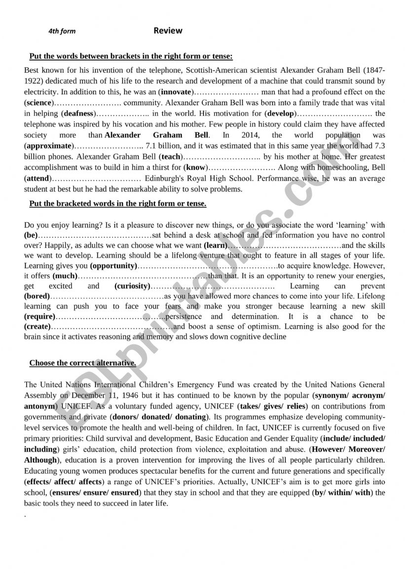 REVIEW 4TH FORMTunisian pupils 