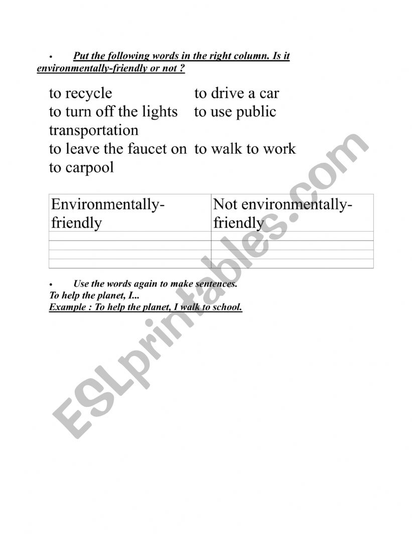 to help the planet.... I.... worksheet
