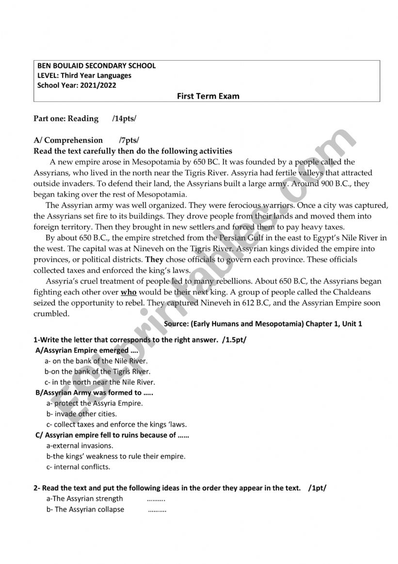 ancient civilizations worksheet