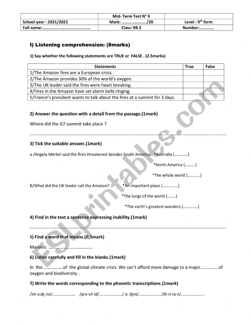 mid -term test 2 listening part