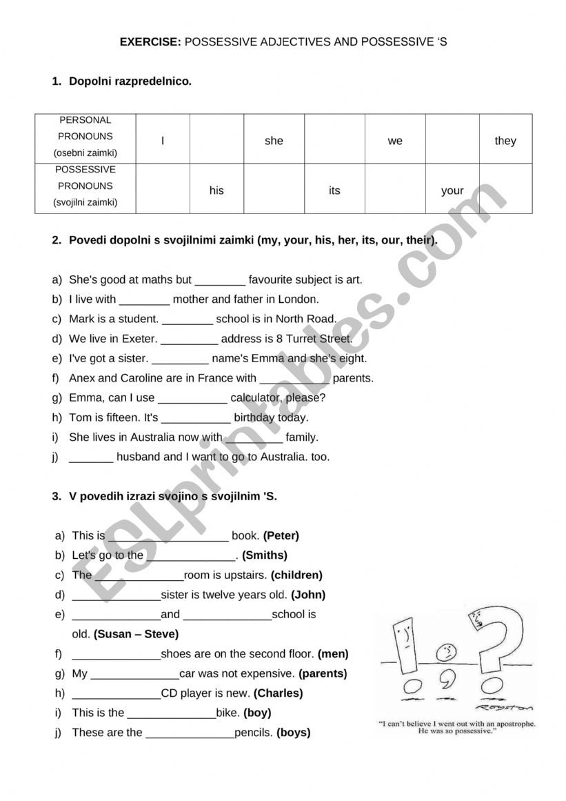 Possessive adjectives worksheet