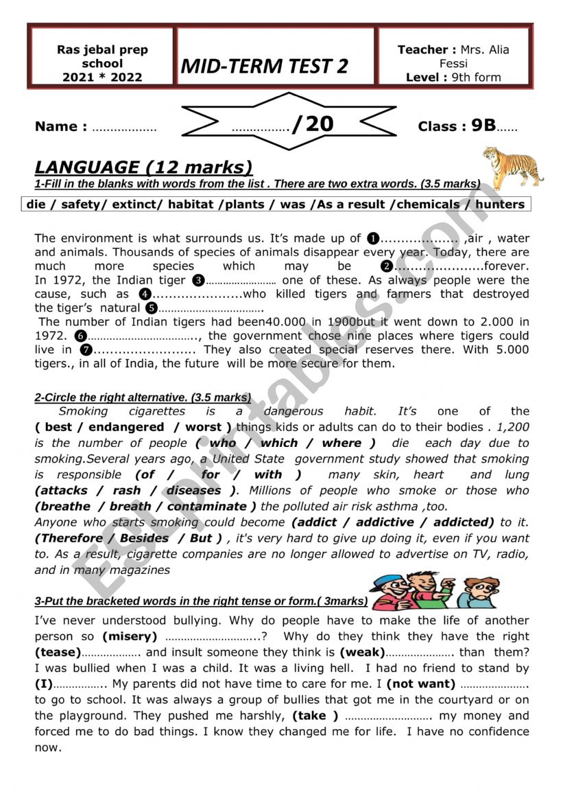 MID SECOND TERM TEST FOR 9TH FORM 