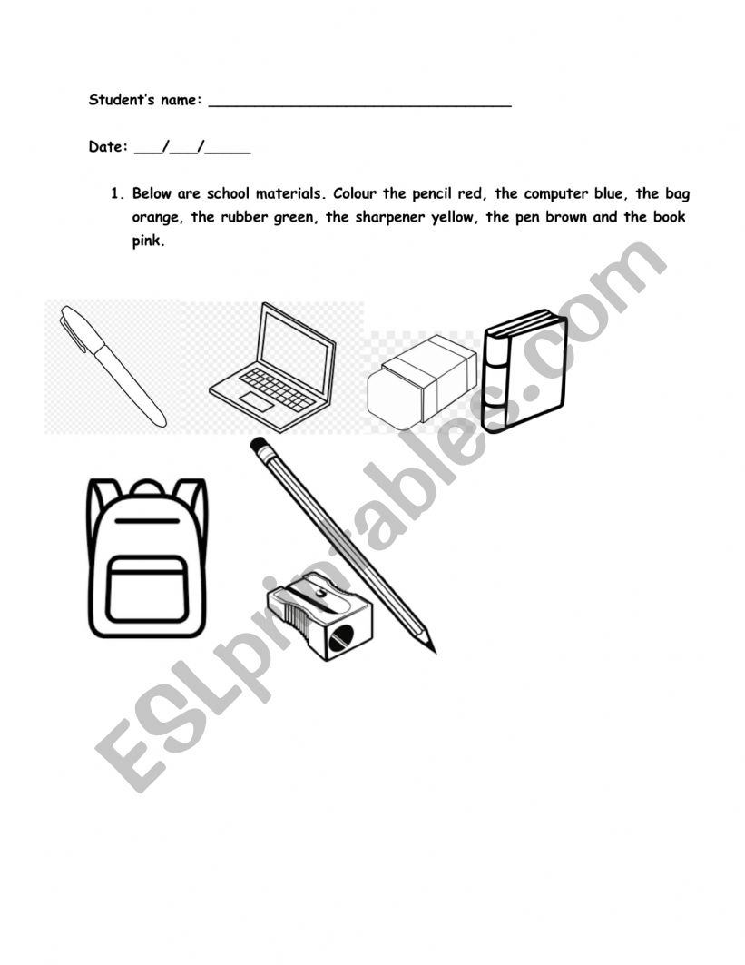 School Materials worksheet