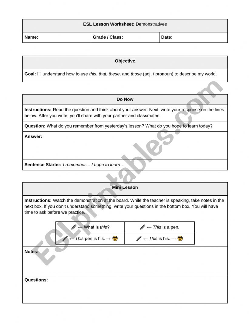 Demonstratives (Direct Instruction)