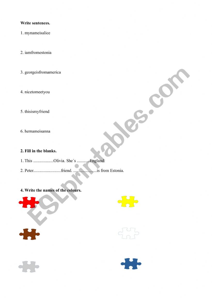 Introducing people, colours worksheet