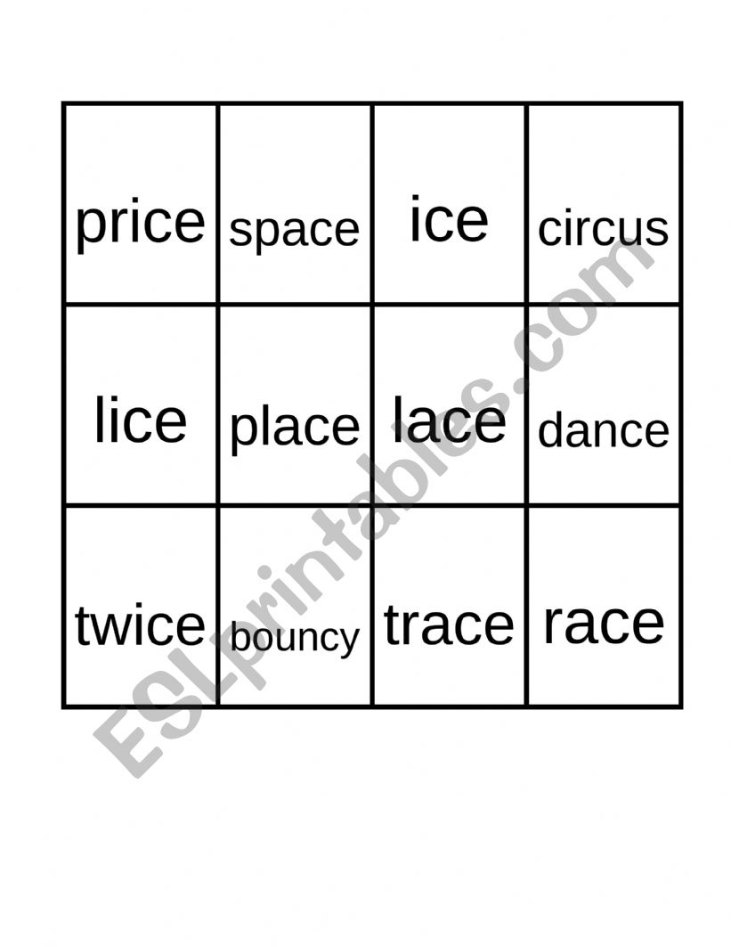 Soft C Bingo worksheet