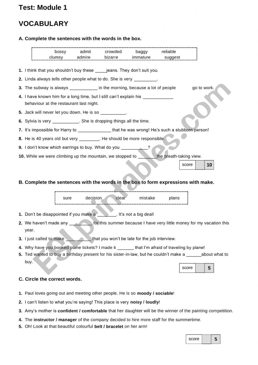 ADJECTIVES worksheet