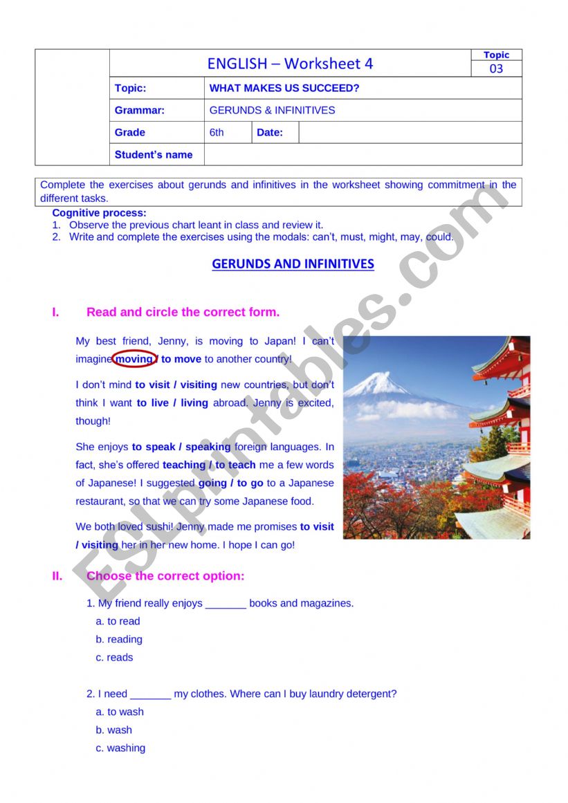 Gerunds & Infinitives worksheet