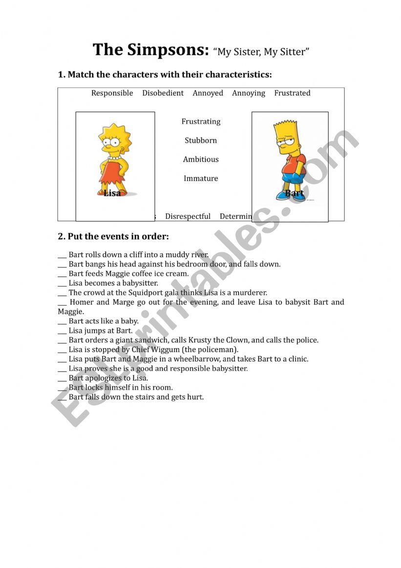 The simpsons vocabulary worksheet