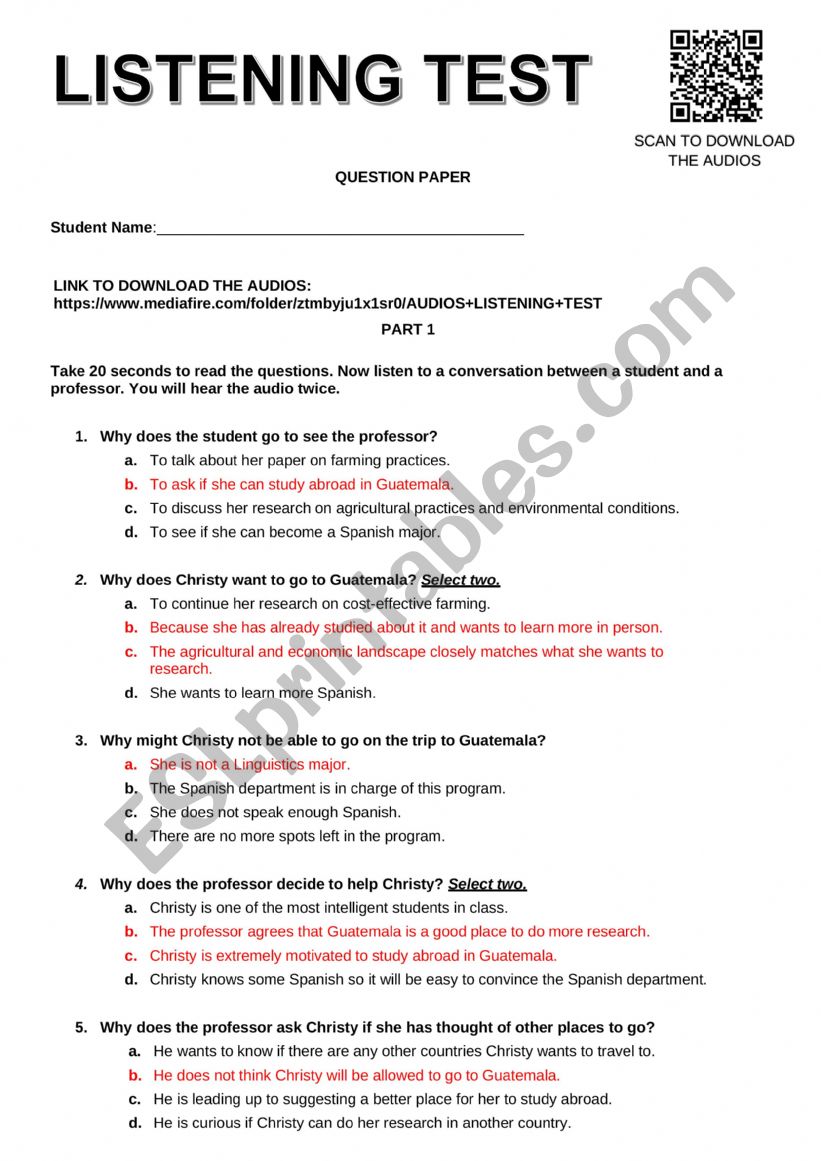 Listening worksheet worksheet