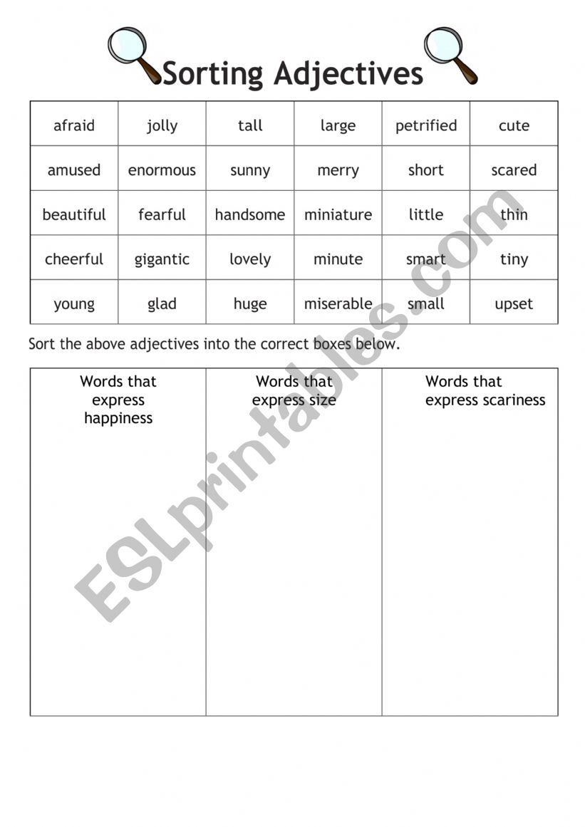 Sorting Adjectives worksheet