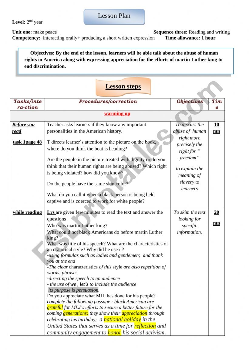 martin Luther king worksheet