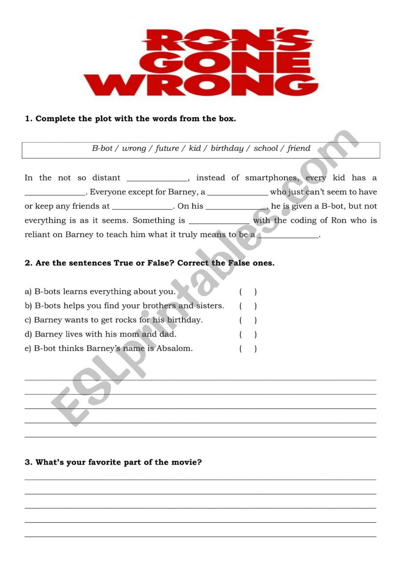 Rons Gone Wrong worksheet