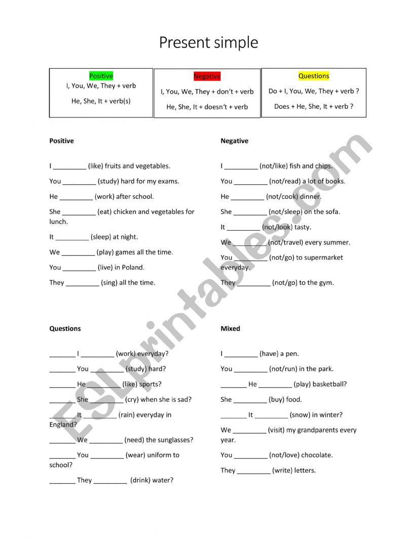 Present simple - ESL worksheet by speedypaws