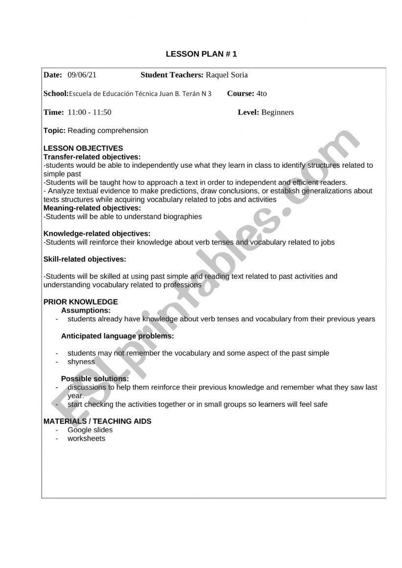 LESSON PLAN worksheet