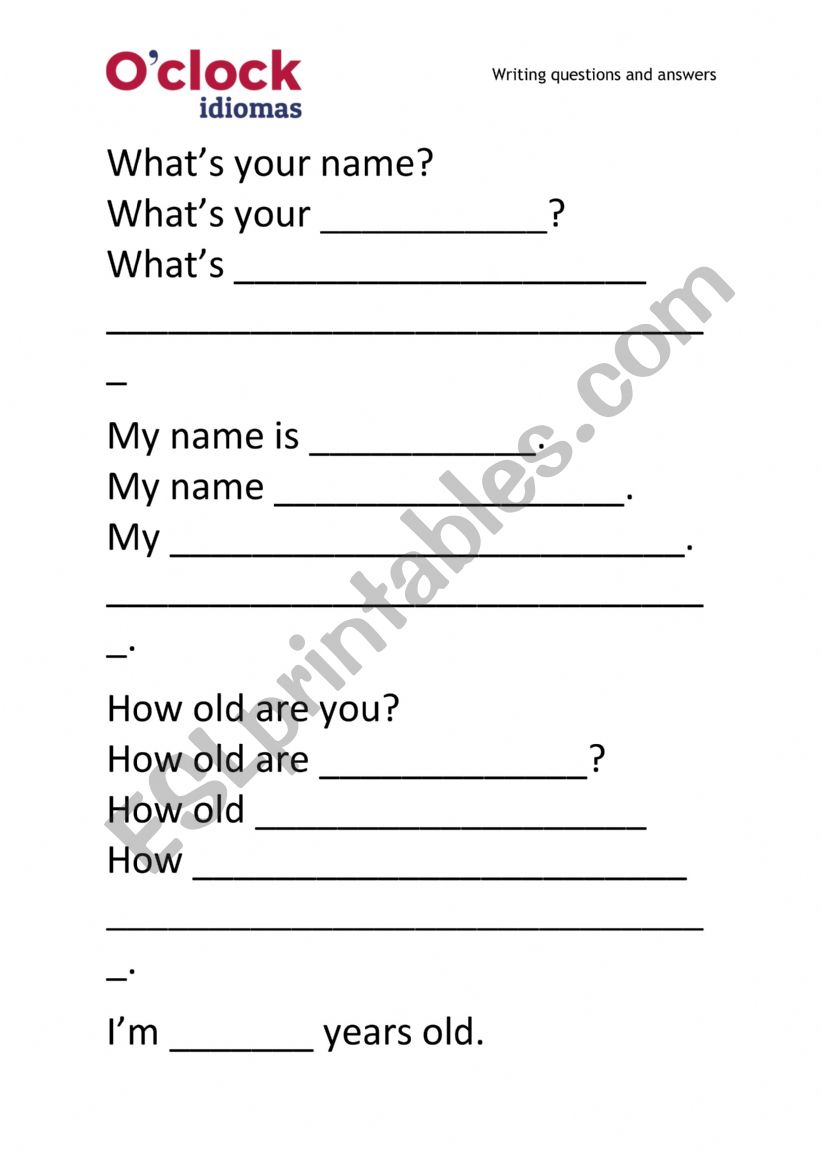 Writing questions and answers worksheet