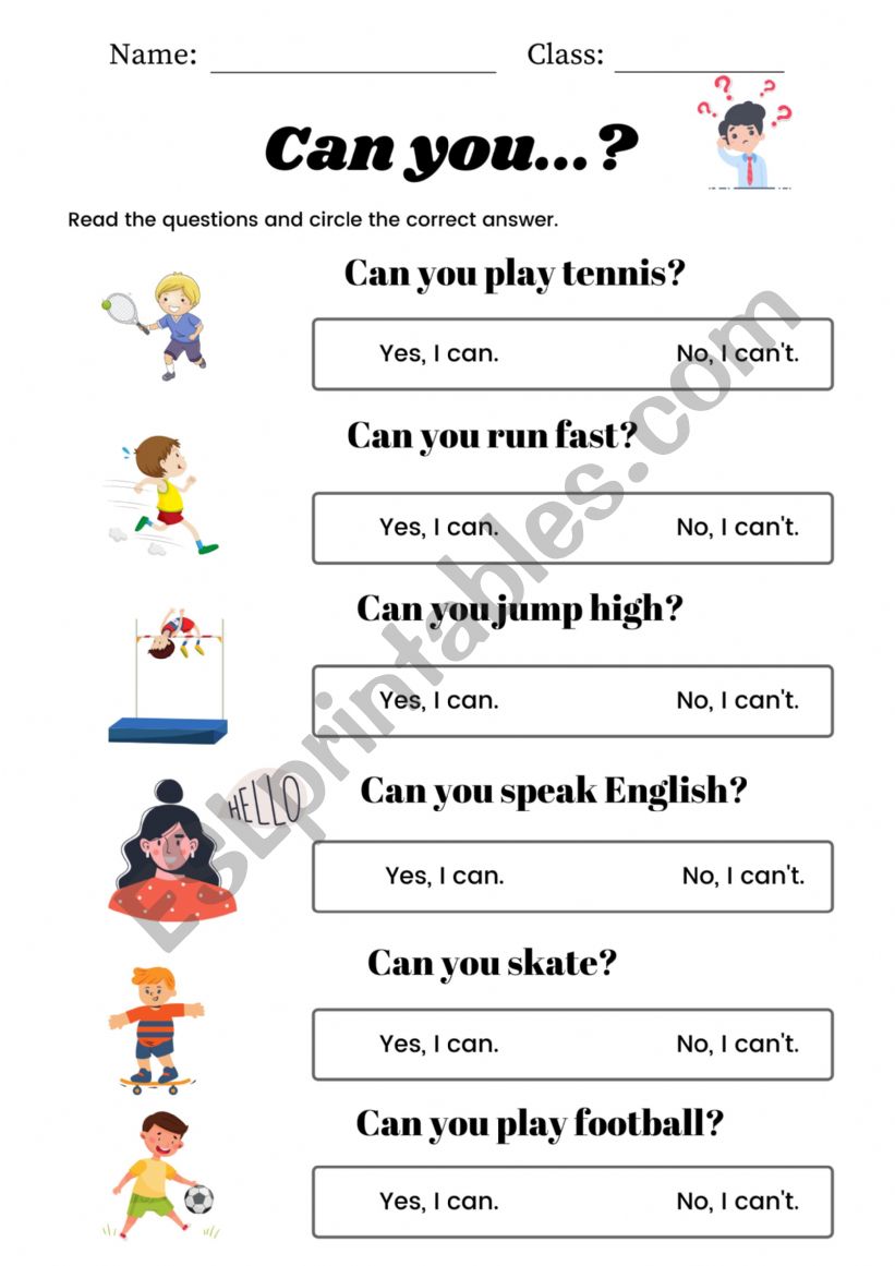 Can you...? worksheet