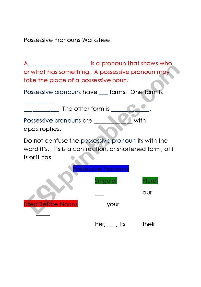 Possessive Pronoun  worksheet