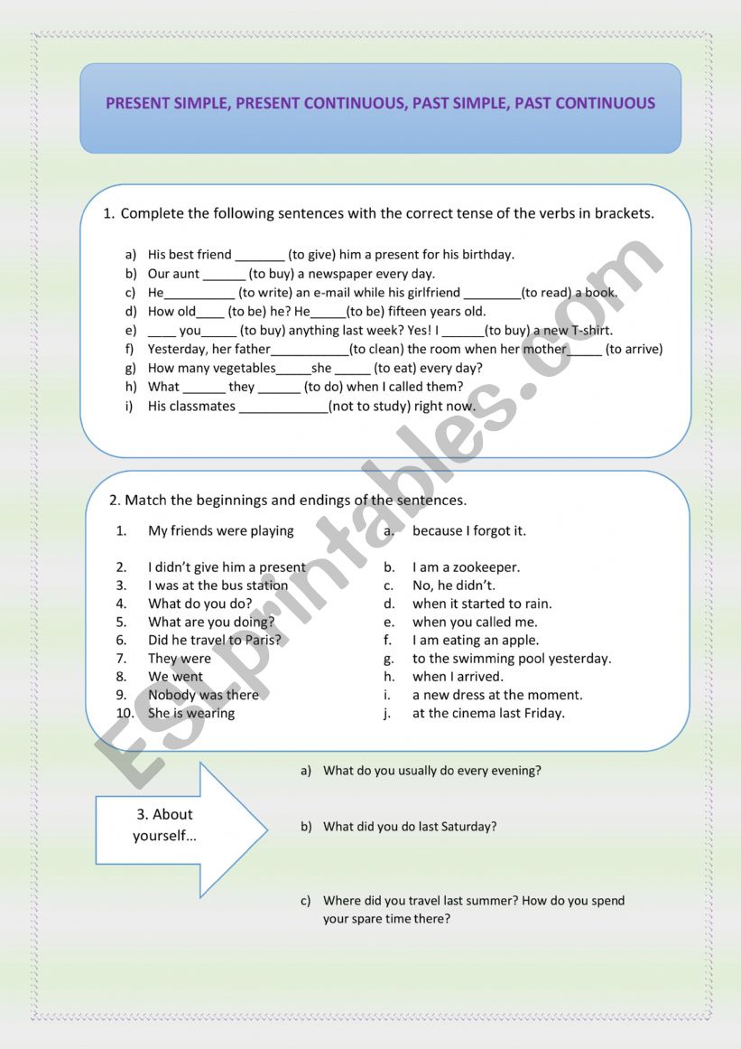 PRESENT SIMPLE, PAST SIMPLE, PRESENT CONTINUOUS, PAST CONTINUOUS + KEY