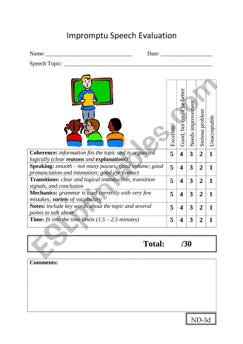 Criteria For Judging Impromptu Speech Printable Templates