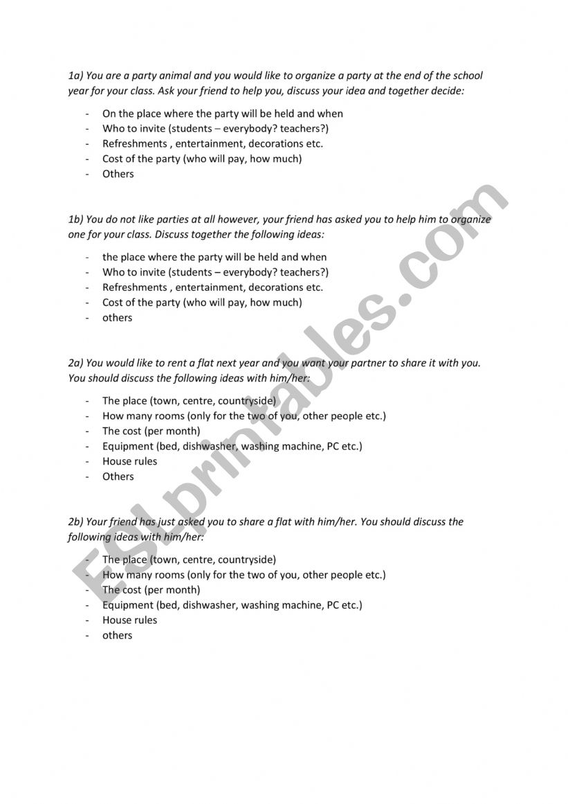 making arrangements  worksheet