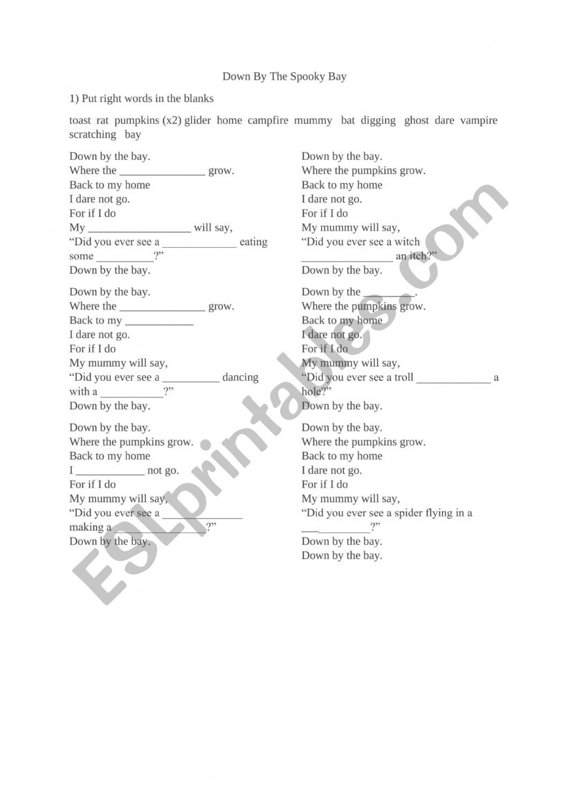 Down by the bay - Halloween worksheet