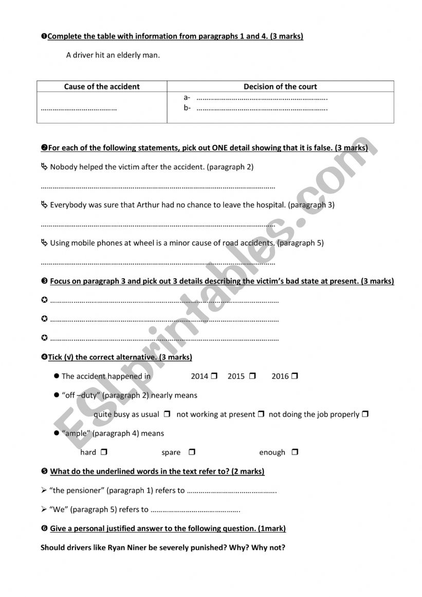 bac test worksheet