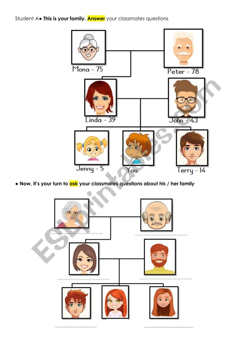 Pair work: get to know your classmateï¿½s family - ESL worksheet by lol8156