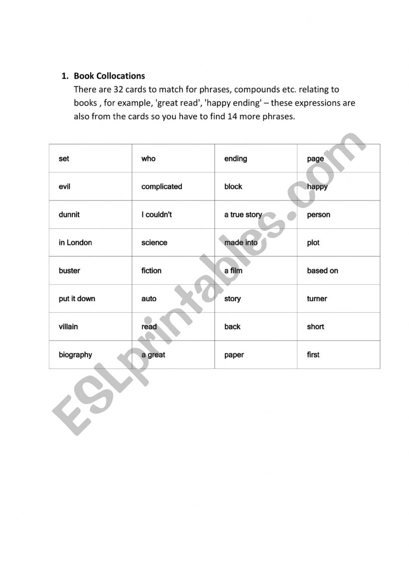 Books Collocations worksheet