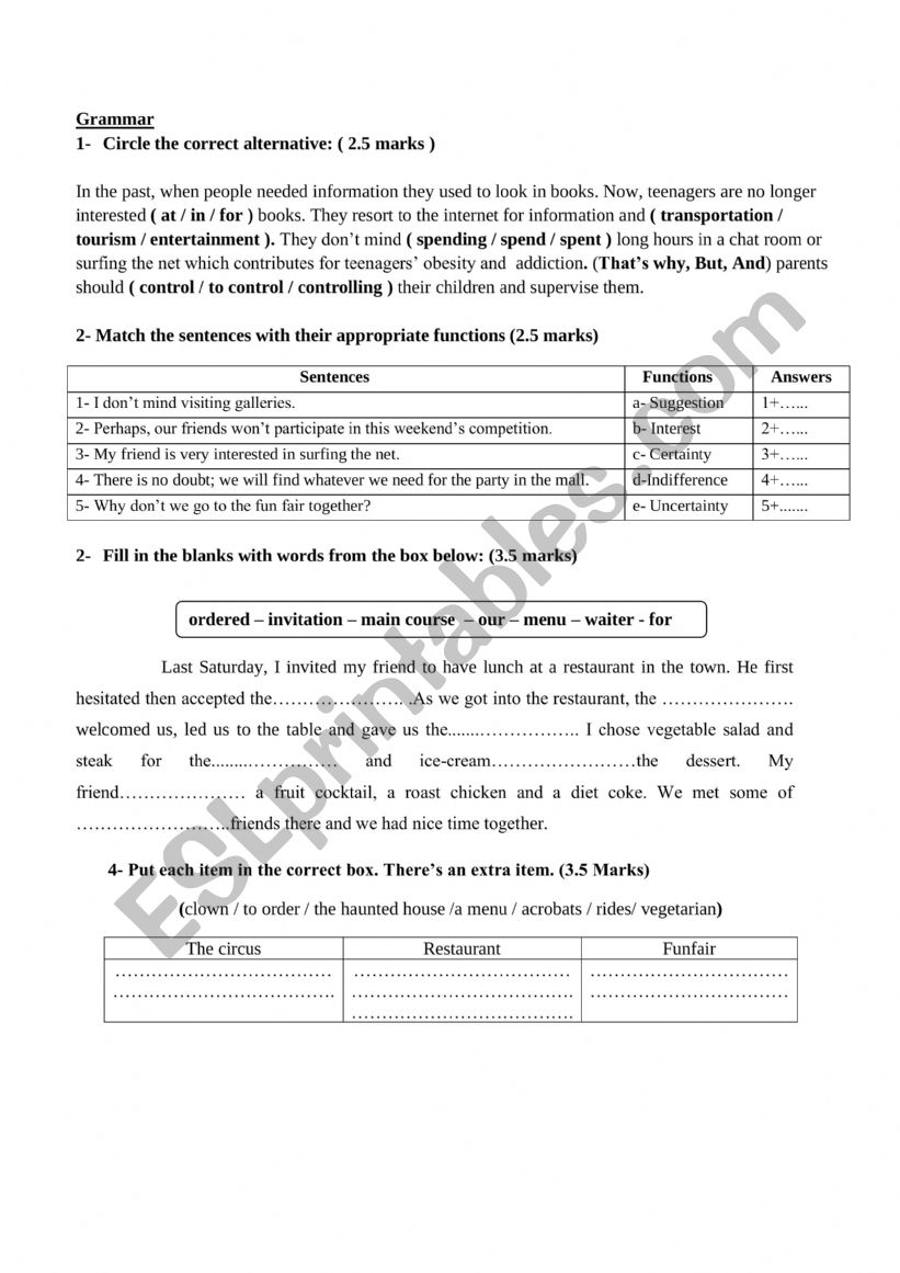 grammar worksheet