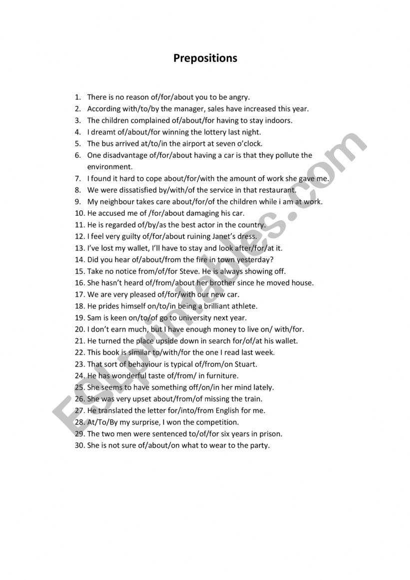 prepositions worksheet