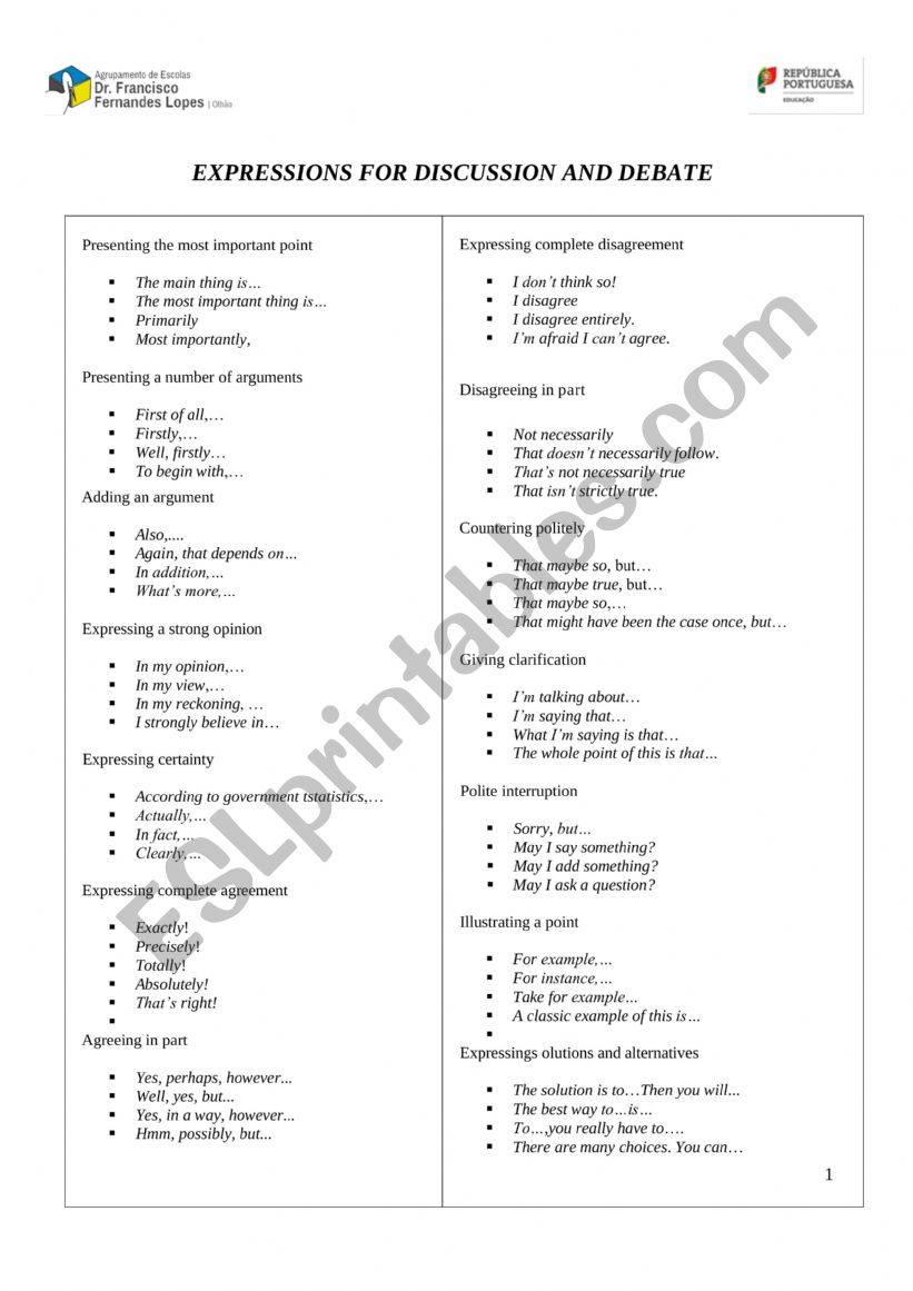 opinion worksheet