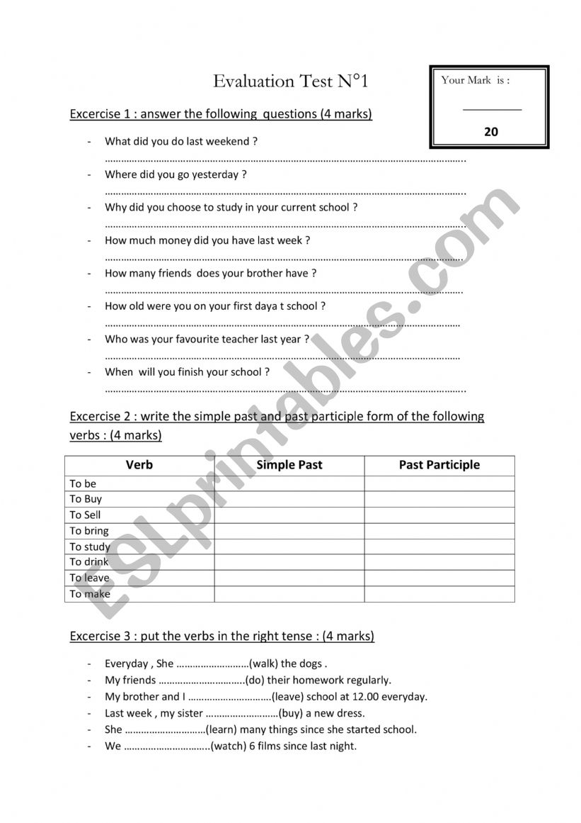 Revision 1st form worksheet