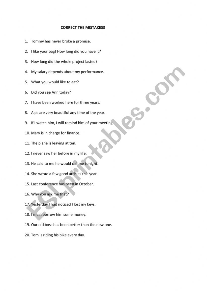 CORRECT THE MISTAKES3 worksheet