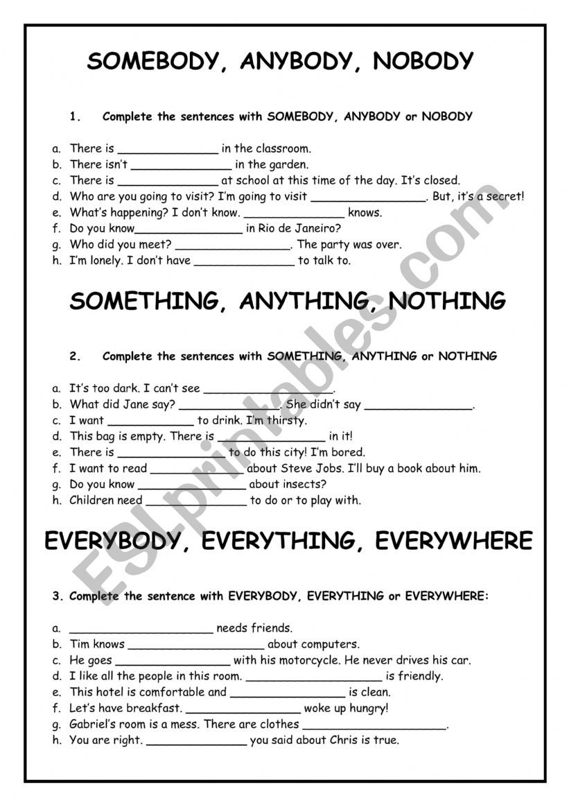 indefinite pronouns worksheet