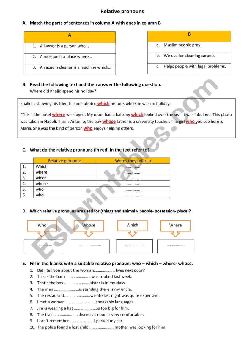 Relative pronouns worksheet