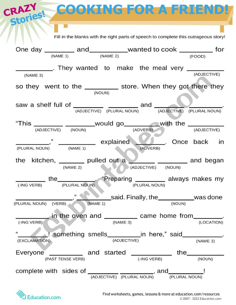 Fill in the word  worksheet