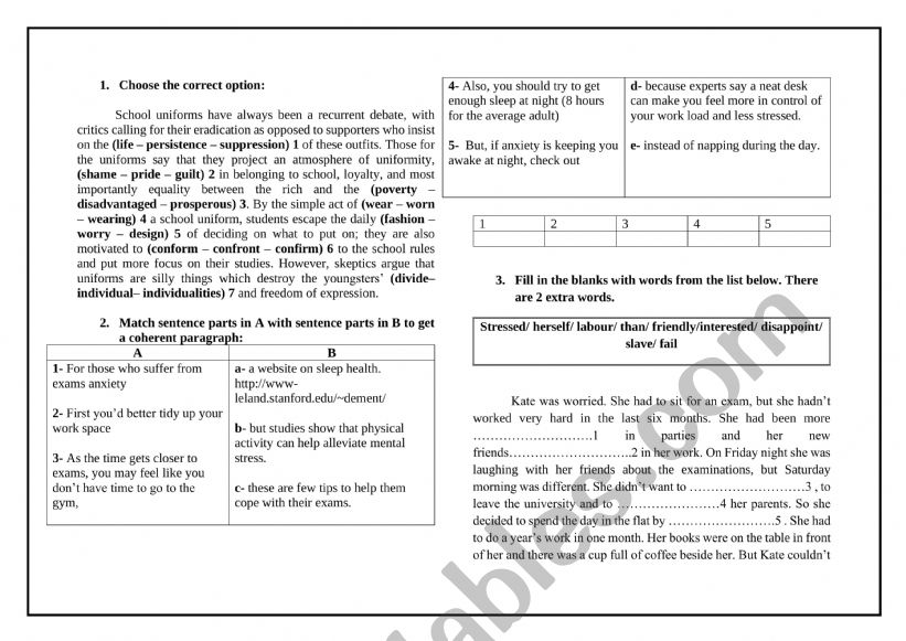 revision 2nd year worksheet