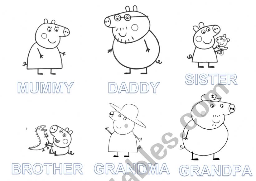 Family Peppa Pig names and coloring