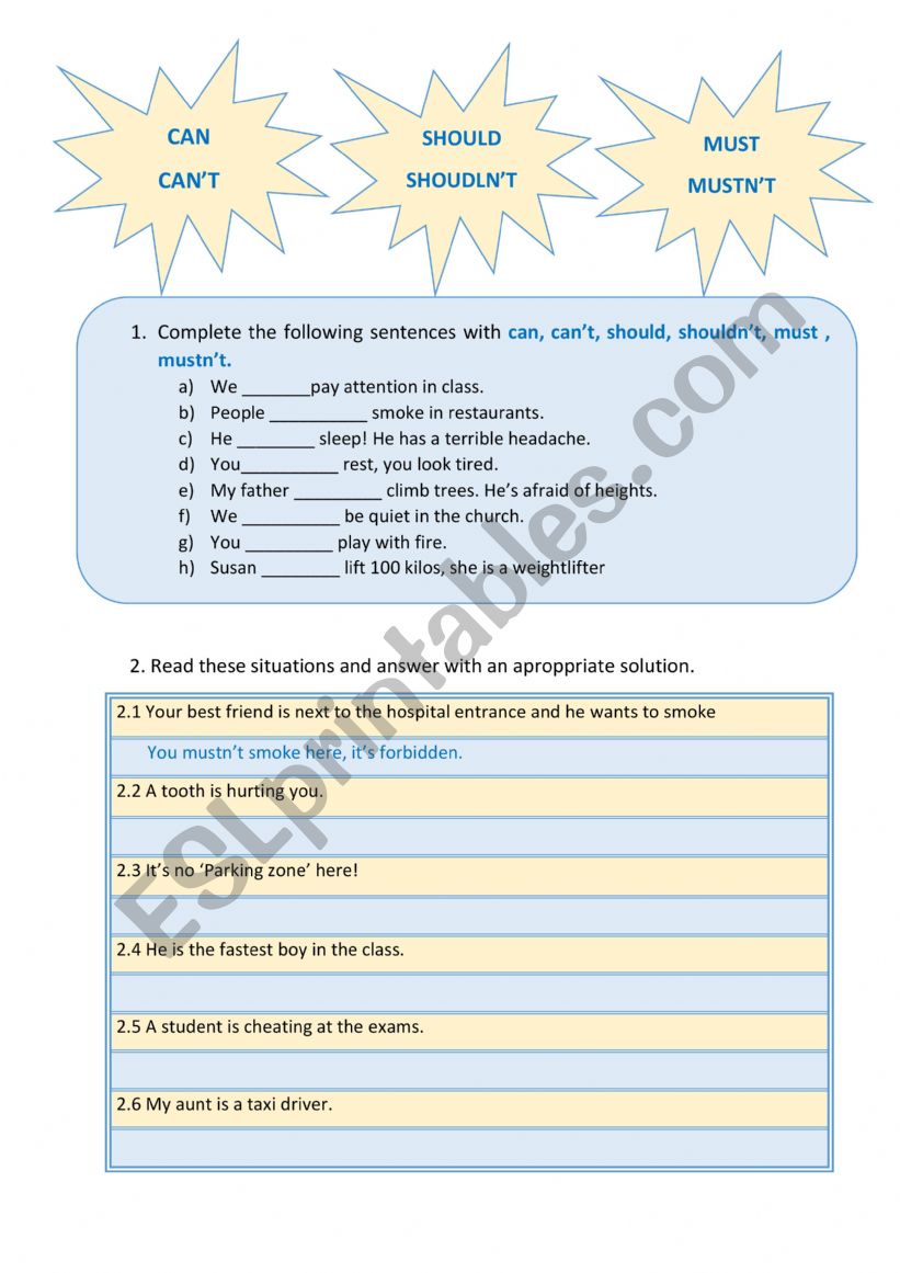 CAN SHOULD MUST + KEY worksheet