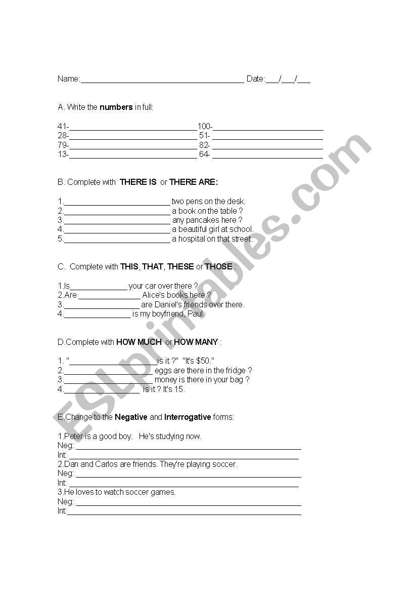 Complete Elementary Test worksheet
