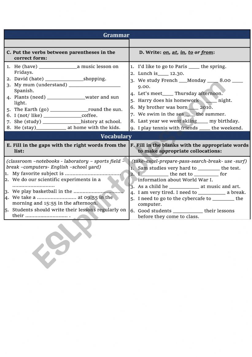 Review material worksheet