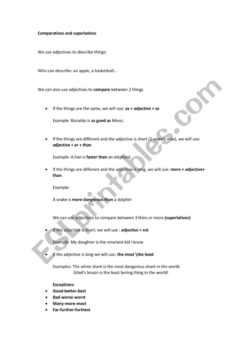 Comparatives and Superlatives worksheet