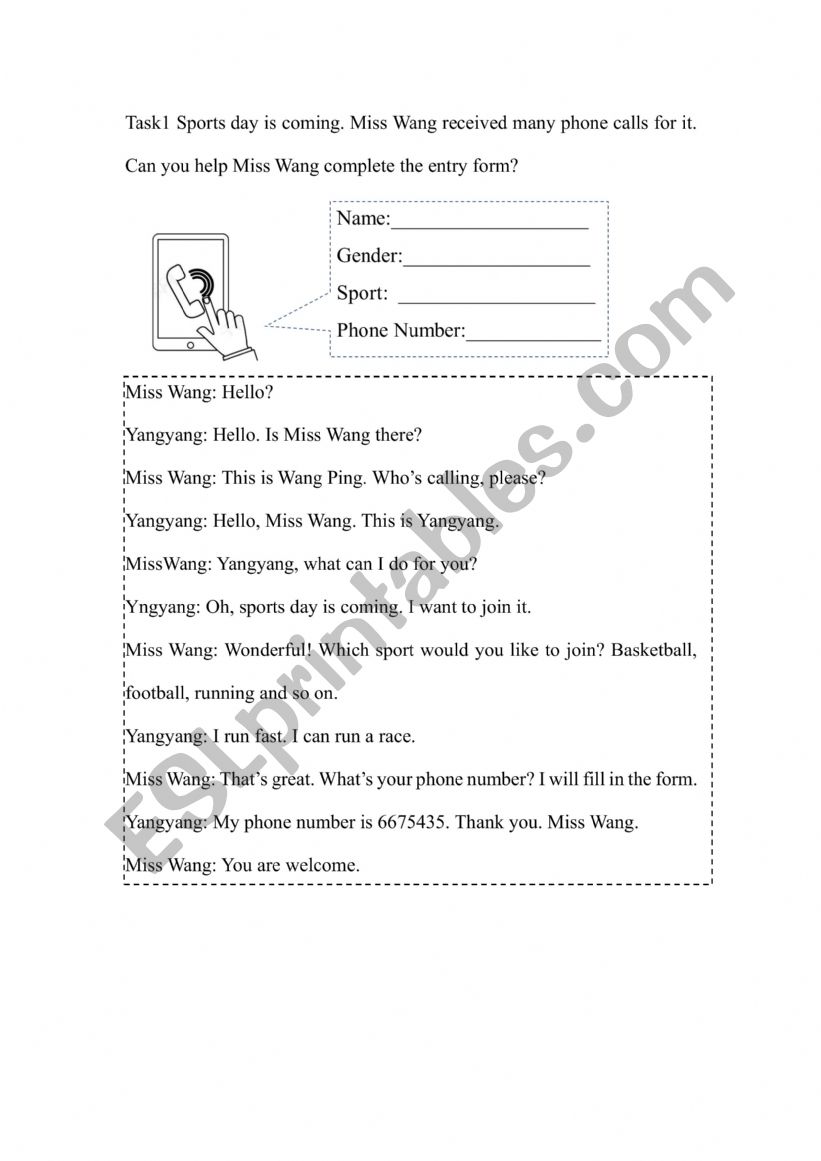 phone call exercise worksheet