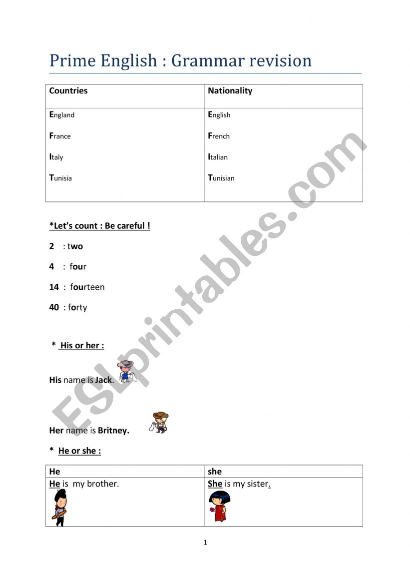 6th grammar revision worksheet