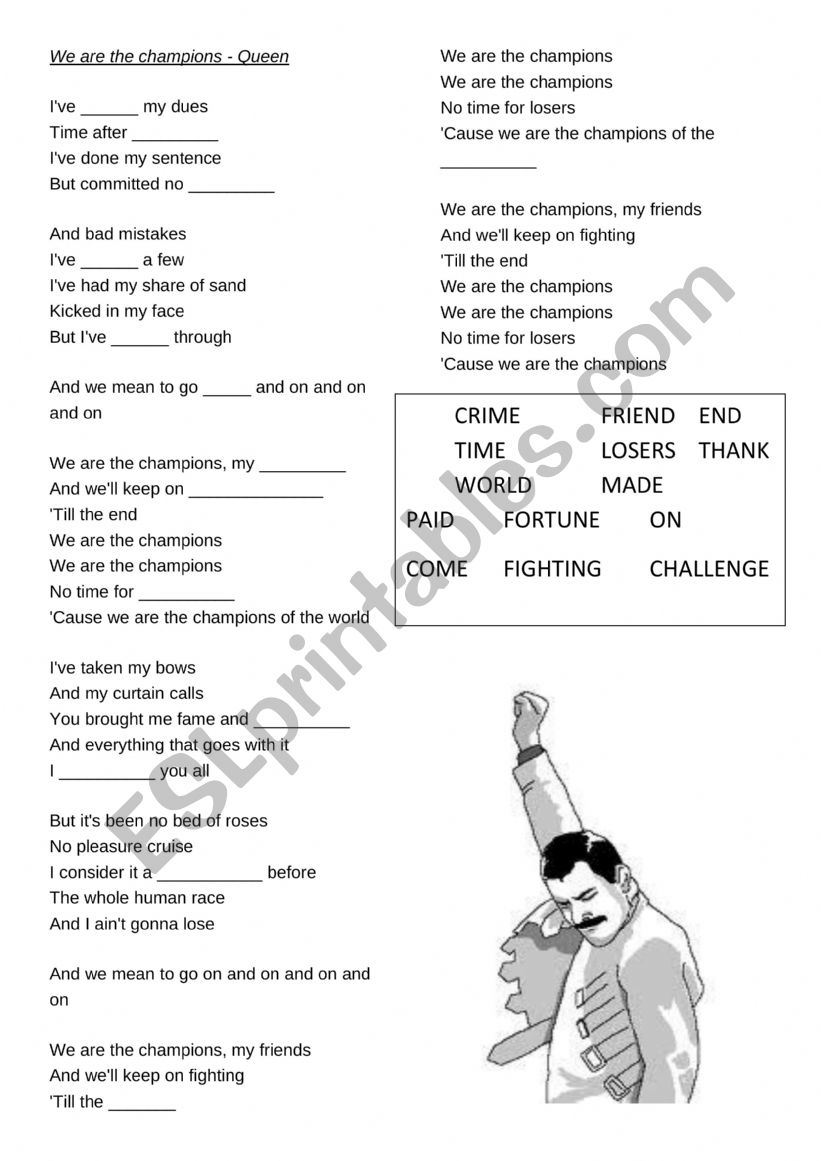 We are the champions - Queen worksheet