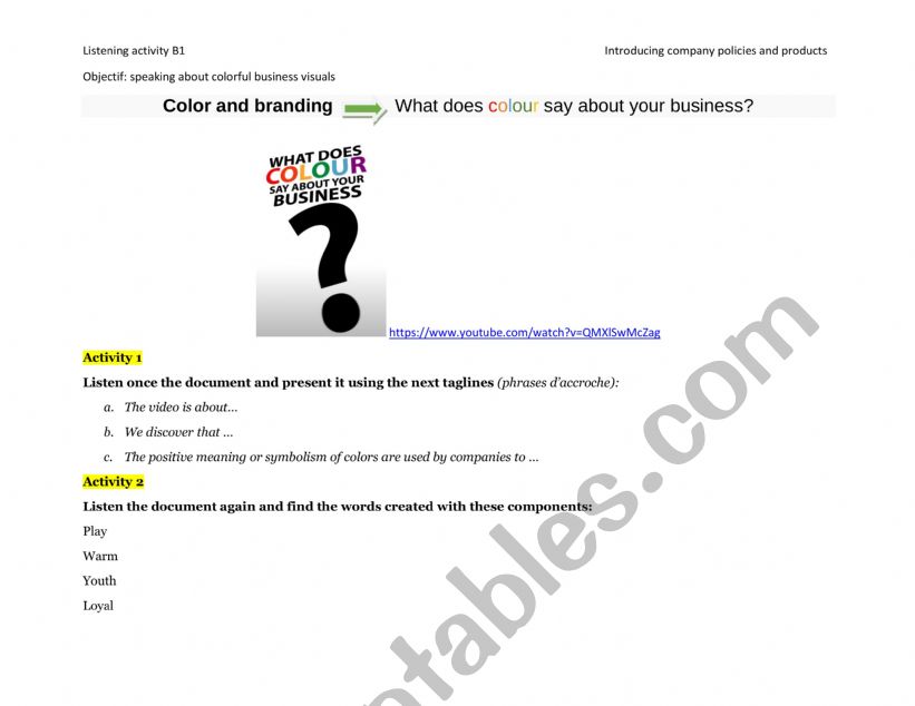 Color an d branding worksheet