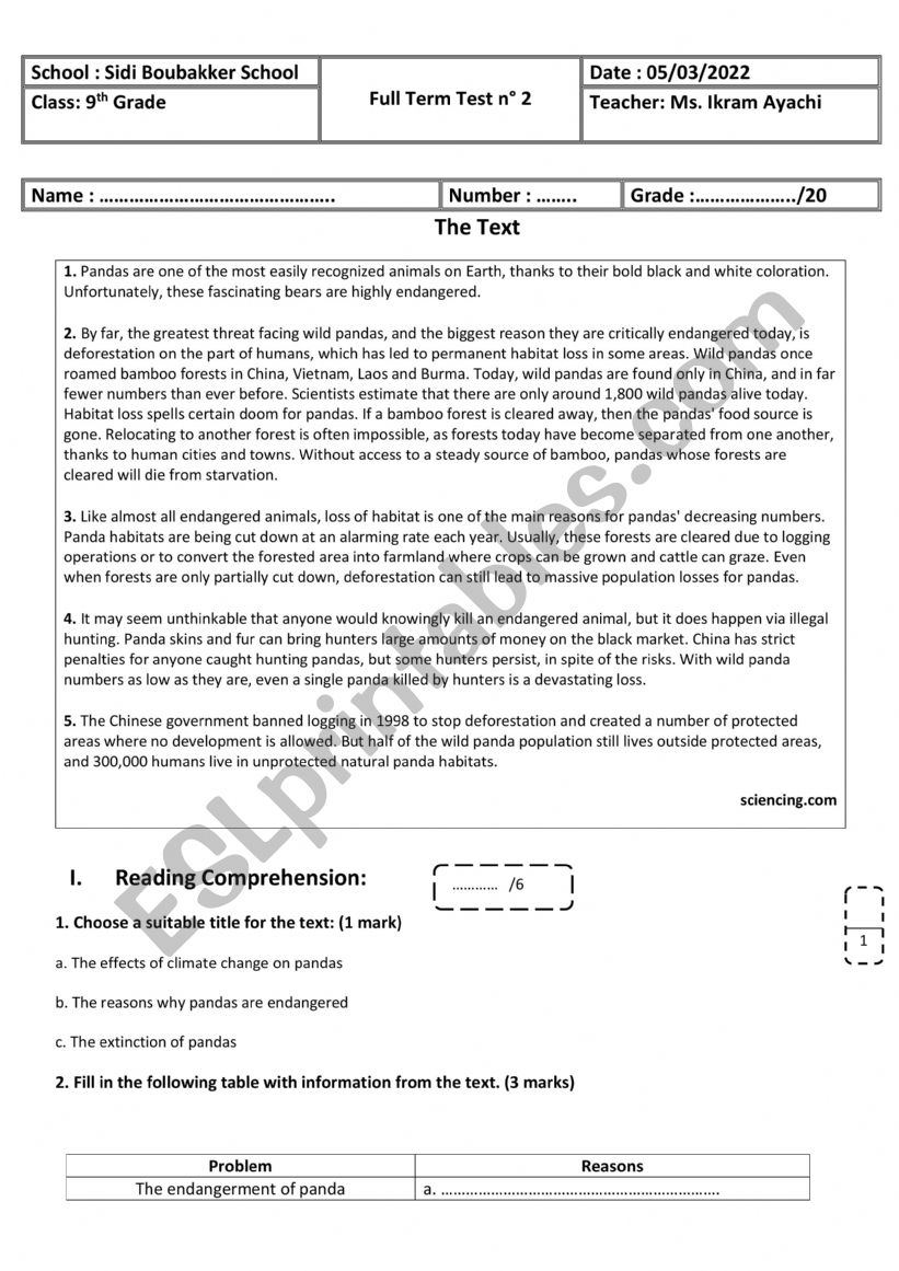 9th Grade - Full Term Test n 2