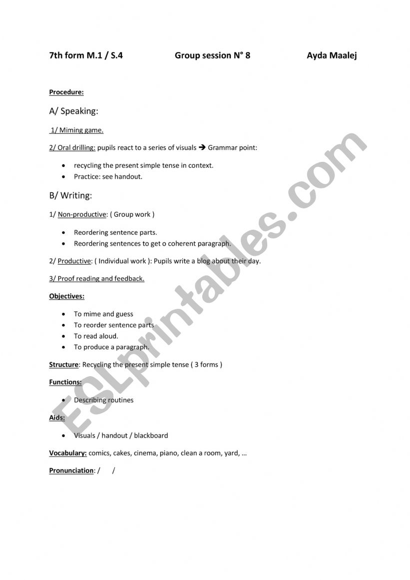 Daily routines worksheet